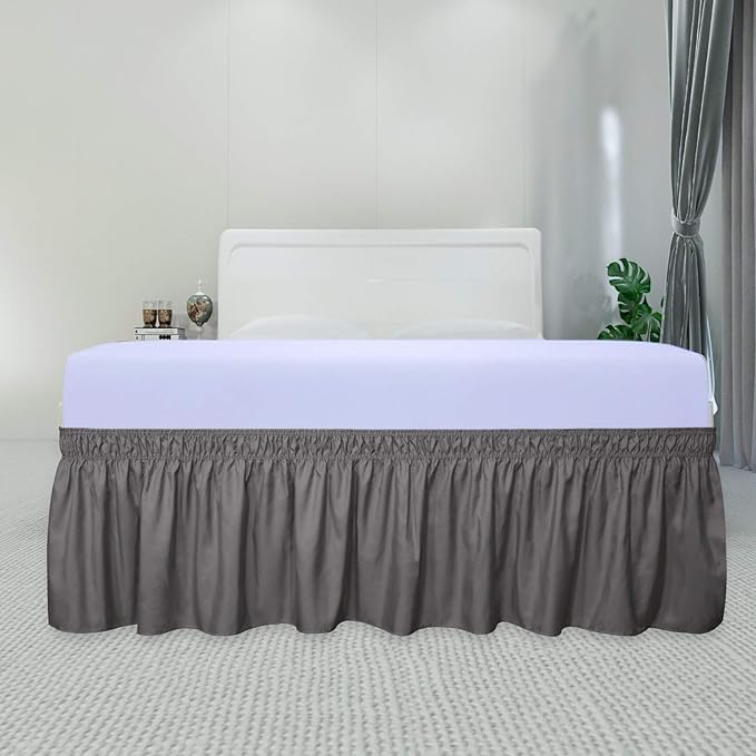 PureFit Wrap Around Ruffled Bed Skirt with Adjustable Elastic Belt - 22 Inch Drop Easy to Put On, Wrinkle Free Bedskirt Dust Ruffles, Bed Frame Cover for Twin,Twin XL and Full Size Beds, Dark Gray