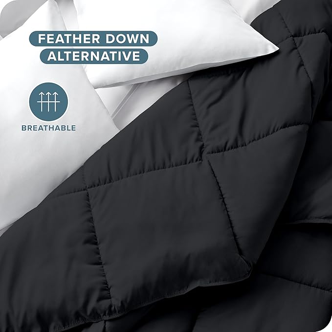 Bare Home Duvet Insert Comforter - Twin/Twin Extra Long - 8 Duvet Loops - Goose Down Alternative - Ultra-Soft - Premium 1800 Series - All Season Warmth - Bedding Comforter (Twin/Twin XL, Black)