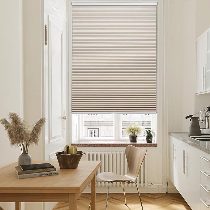 MYshade 1.5-Inch Cellular Cordless Blackout Shades,Thermal Insulating Noise Reducing Waterproof Blinds,Honeycomb Window Treatments for Indoor Light Control (Beige-44 W x 72" H)