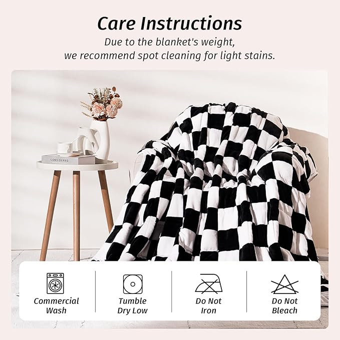 Wemore Flannel Fleece Weighted Blanket for Adult Queen Size 20 lbs, Dual Sided Luxurious Checkerboard Grid Heavy Blankets, Ultra Soft Throw Blanket, Plaid Black, 60 x 80 inches