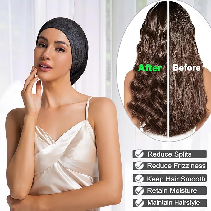 Sleep Cap Bonnet for Sleeping Black Women Men, Adjustable Cooling Lining Bonnets for Curly Hair Wrap Braids Beanie Night Hat