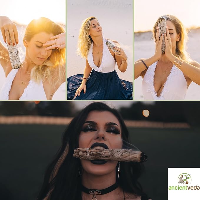 Ancient VEDA 4 Inch White Sage Smudge Sticks Bulk with Starter Guide (6 Pack) Smudge Sticks Sage for Cleansing House | White Sage for Smudging and Negative Energy Yoga | California Sage Bundles
