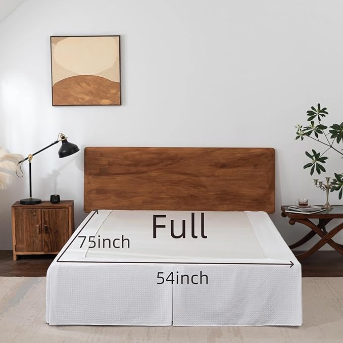Full Bed Skirt, Wrap Around Bed Skirt with Pleated Corner, 14 Inch Drop Pleated Waffle Weave Bedskirts, Anti-Slip, Microfiber, White, 14'' Full