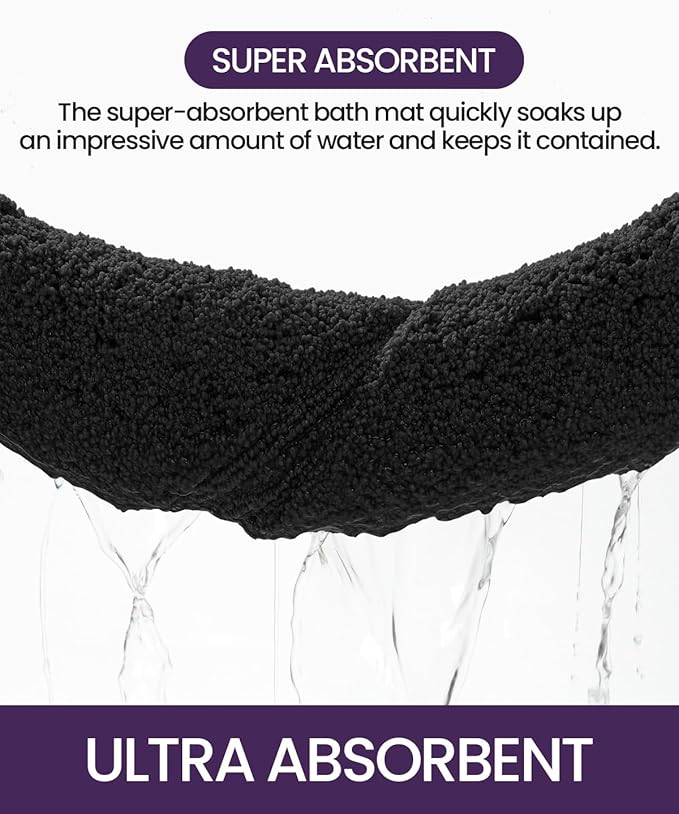 DEXI Bathroom Rugs 43x24, Washable Non Slip Bath Mat for Shower Floor, Absorbent Quick Dry Bathmat with Rubber Backing, Ultra Soft Plush Carpet for Tub, Black
