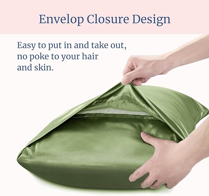 BEDELITE Satin Pillowcase for Hair and Skin, Super Soft and Cooling Similar to Silk Pillow Cases 2 Pack with Envelope Closure, Gift for Women Men(20"x30" Queen Size, Cedar Green)