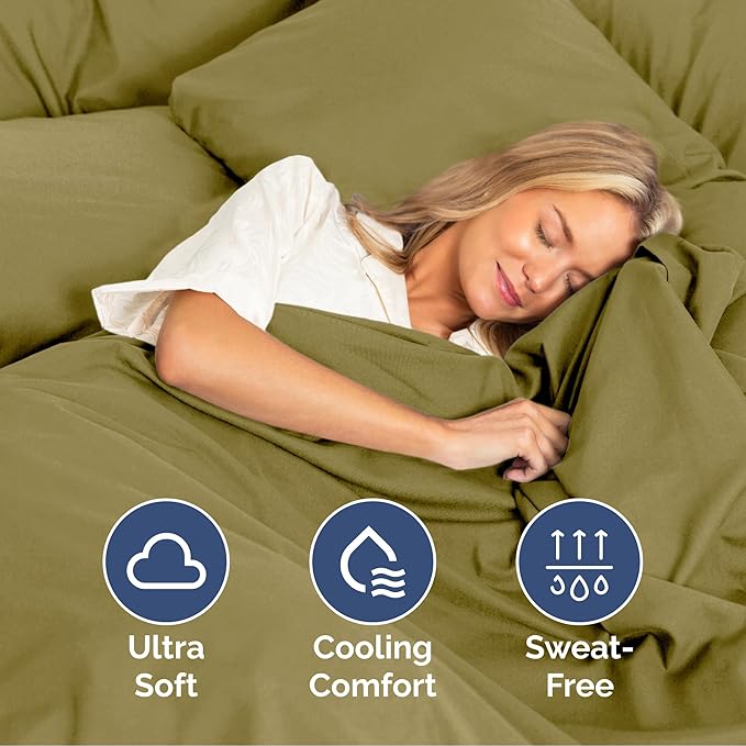 Cal King Size 4 Piece Sheet Set - Extra Soft, Breathable and Cooling Sheets - Hotel Luxury Bed Sheets for Women & Men - Deep Pockets, Easy-Fit & Wrinkle-Free Sheets - Olive Yellow Oeko-Tex Bed Sheets