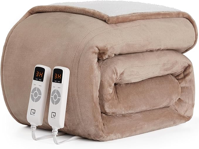 EHEYCIGA Heated Blanket - King Size, 9 Heating Levels, Auto Off, Soft Cozy Sherpa, Dual Control, 90 x 100 Inches