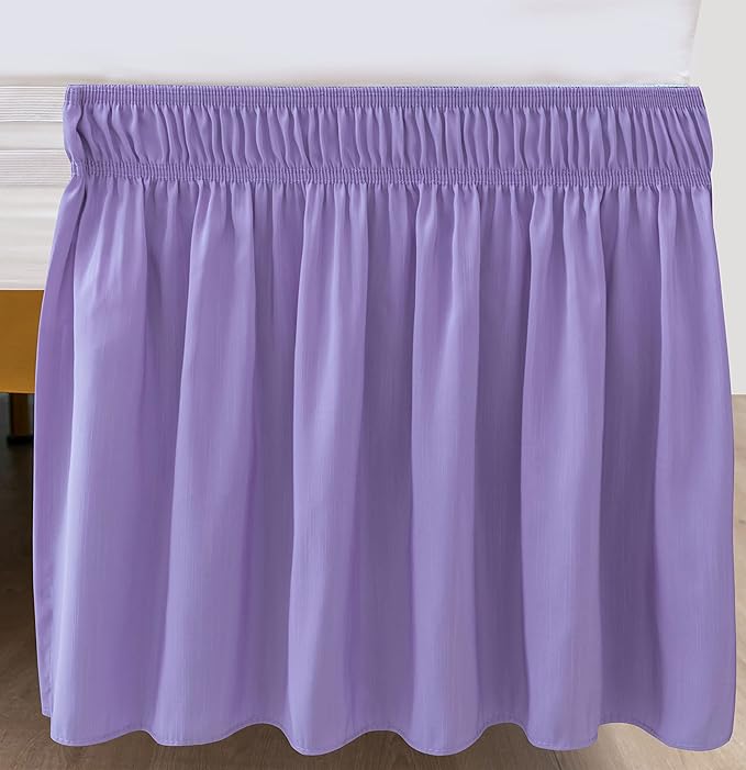 Biscaynebay Wrap Around Bed Skirts for Full & Full XL Beds Short Drop of 12", Lavender Adjustable Elastic Dust Ruffles Easy Fit Wrinkle Resistant Silky Luxurious Fabric Machine Washable