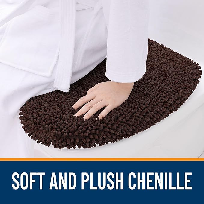OLANLY Soft Chenille Bathroom Toilet Lid Cover, Machine Washable Seat Covers, 17.5x15, Stays in Place with Rubber Backing, Fits Most Round, Elongated and Oblong Lids, Bathroom Accessories Decor, Brown