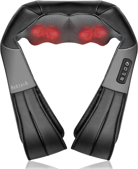 Nekteck Shiatsu Neck Massager for Pain Relief Deep Tissue with Heat, 3D Kneading Massage Pillow Back Shoulder Massagerfor Body Muscle, Plug-in Use for Home Office Car, Gifts for Mom Dad Him Her
