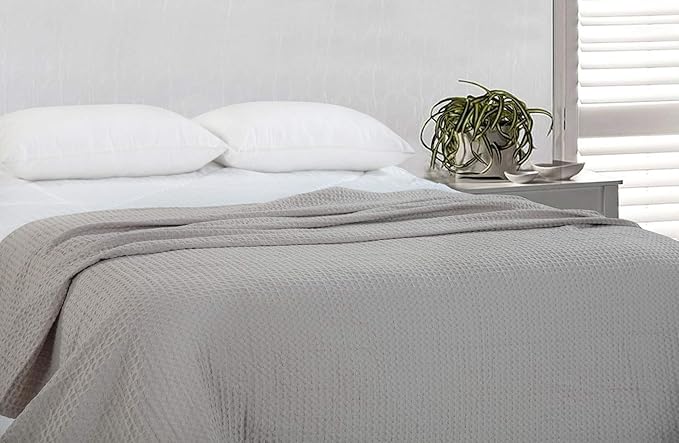 HILLFAIR 100% Combed Cotton Blanket–102x108 Inch California King Size Bed Blankets– Warm Soft All Season Breathable Blankets– Extra Large Oversized California King Blanket- Khaki King Cotton Blankets