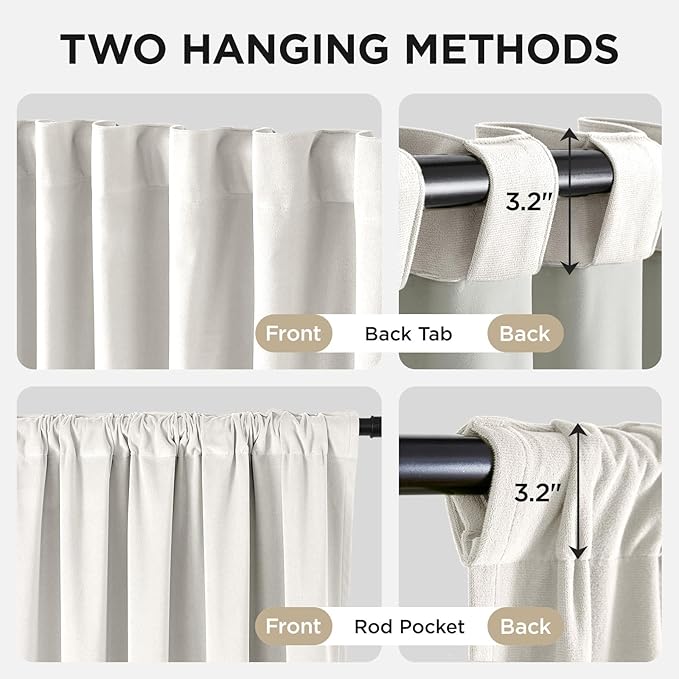 Joydeco White 100% Blackout Curtains 84 Inch 2 Panels, Luxury Thermal White Velvet Curtains for Bedroom Living Room, Soundproof Blackout Window Drapes, Rod Pocket & Back Tab (52W x 84L)