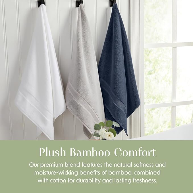 Springtree Home Luxury Viscose from Bamboo Bath Towel Set 6 Piece Set | 35% Viscose from Bamboo - 65% Cotton | Absorbent Quick-Dry Towels for Bathroom | Oeko-TEX Standard 100 Cotton | French Blue