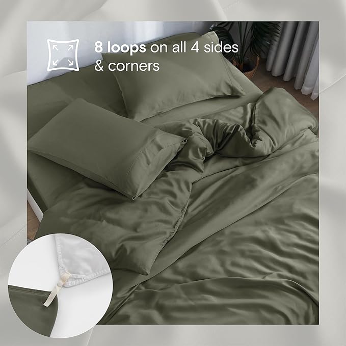 DOZ Duvet Cover Set, 100% Viscose derived from Bamboo, Organically Grown, Buttery Soft, Cooling Duvet Covers, High GSM, 1 Duvet Cover and 2 Pillowcases, 106"x90" (Olive, King/Cal King)