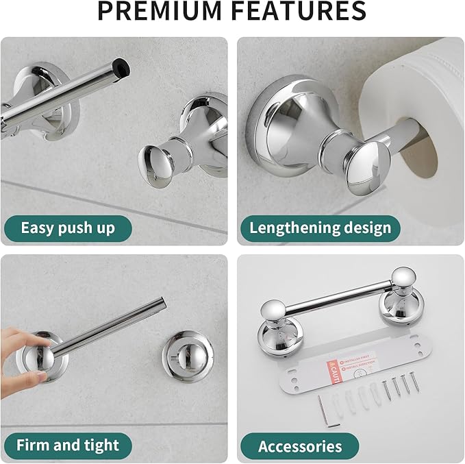 Hoimpro Wall Mounted Rustproof Chrome Toilet Tissue Paper Holder Bathroom Accessories Toilet roll Paper Hanger
