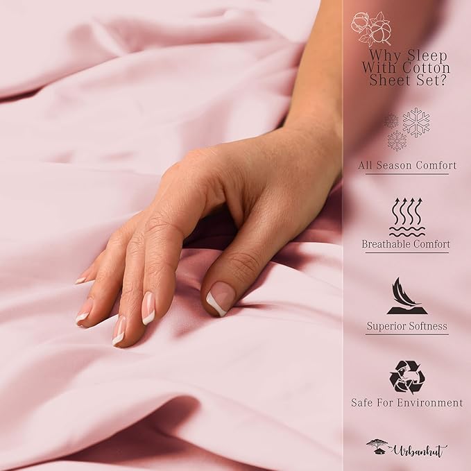 URBANHUT 700 Thread Count California King Size Egyptian Cotton Sheets, 4Pc Sheet Set Soft Luxury Bed Sheets for Cal King Size Bed, Sateen Weave Hotel Sheets, 16'' Elasticized Deep Pocket - Blush Pink