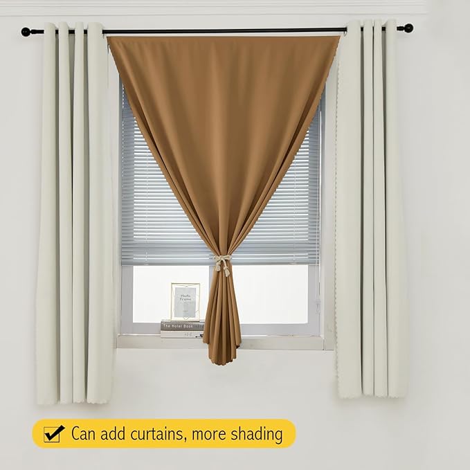 Self Adhesive Curtains, Stick Curtain Blackout Shades Window Cover Curtains for Living Room No Drilling, 59" W X 96" L, Brown, 1 Panel