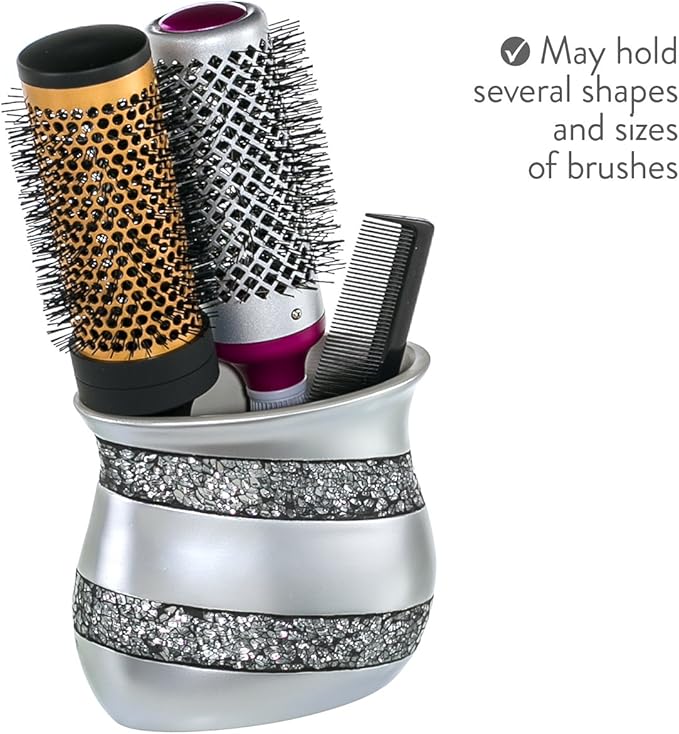 Creative Scents Silver Bathroom Accessory Set - Mosaic Glass Bathroom Soap Dispenser Set; 4-Piece Bathroom Set Includes: Lotion Dispenser, Toothbrush Holder, Tumbler & Soap Dish - Gift Packaged