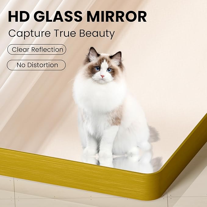 Gold Bathroom Mirror, 24x32 Inch Brushed Gold Metal Frame Mirror for Wall, Rounded Rectangle Bathroom Vanity Mirror, Tempered Glass, Anti-Rust, Horizontal/Vertical