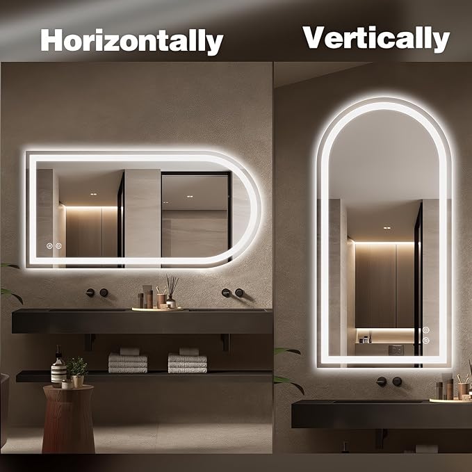 Niccy Arched LED Mirror for Bathroom, 55x30 Vanity Mirror with Light Frameless Bathroom Mirror, Smart Lighted Frontlit Mirrors with Memory Function for Bathroom Bedroom Beauty Hair Salon
