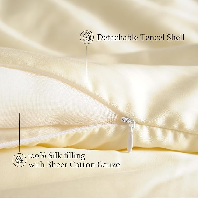 CUDDLE DREAMS Silk Filled Comforter for All Season, Detachable Tencel Duvet Cover for Easy Care, Naturally Breathable (Ivory, Twin)