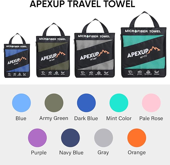 APEXUP Microfiber Travel Towel, Ultra Absorbent Quick Dry Towels, Lightweight Gym Sports Camping Towel for Workout, Yoga, Beach, Shower, Swimming (24"×12", Army Green)
