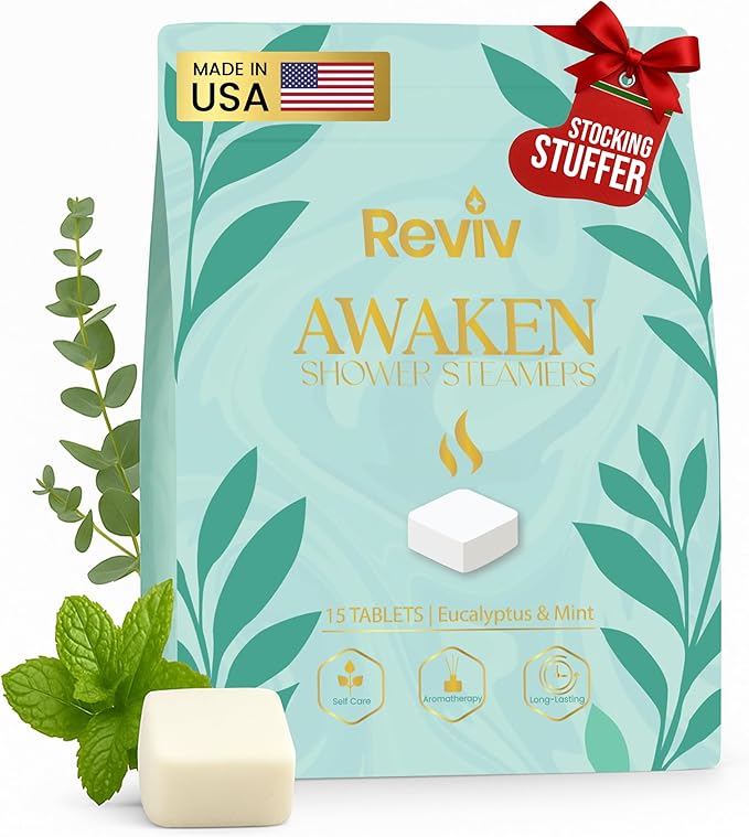REVIV Shower Steamers Aromatherapy – 15 Long-Lasting Eucalyptus & Mint Shower Bombs for Stress Relief and Sinus Support – Self Care Spa Gifts for Women & Men – Christmas Stocking Stuffer