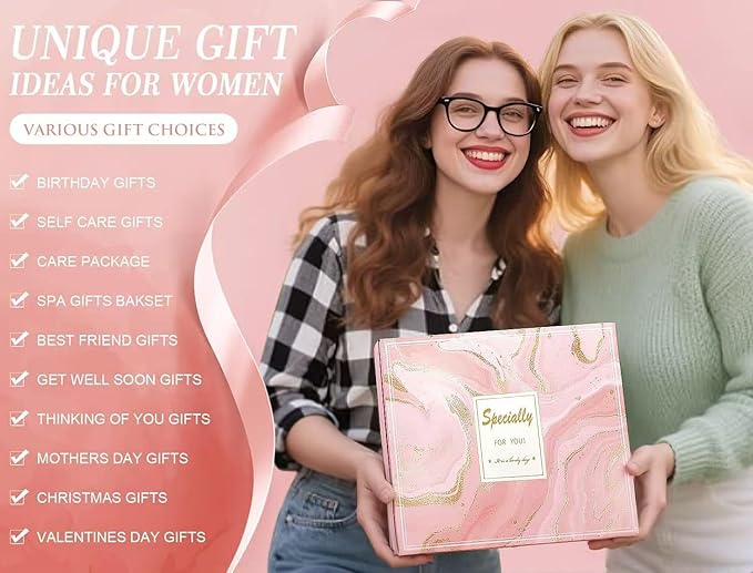 Birthday Gifts for Women Self Care Gifts Get Well Soon Basket Rose Relaxing Spa Gift Care Package Luxurious Flannel Blanket Unique Christmas Gift for Mom Her Friend Sister Wife Grandma