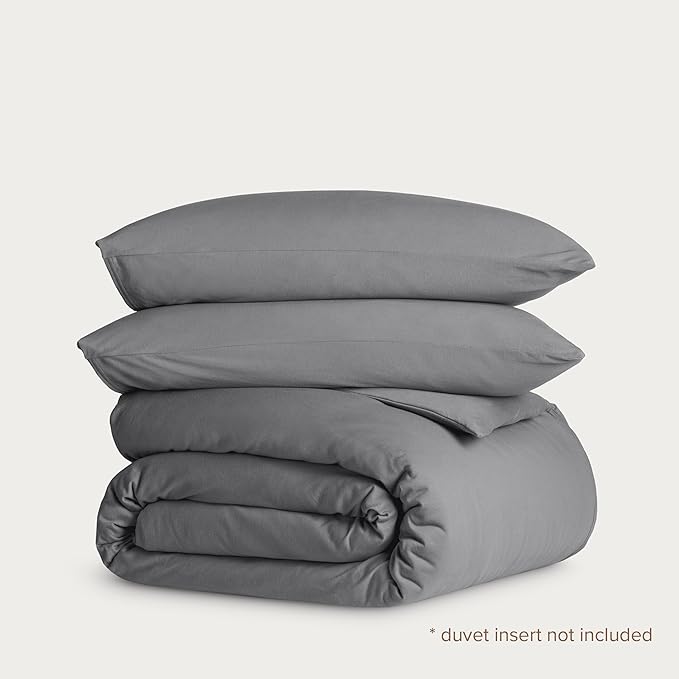 Bare Home 100% Organic Cotton Jersey Duvet Cover Set - Full/Queen Size - Ultra Soft - 100% Cotton - 3pcs - Corner Ties - Button Closure - Envelope Pillowcases (Full/Queen, Grey)