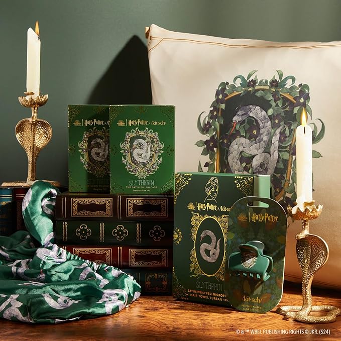 Kitsch x Harry Potter Satin Microfiber Hair Towel Wrap for Women - Super Absorbent, Quick Dry, Anti-Frizz, for Long & Short Hairs, Turbans for Women, Hair Wrap, Gifts for Mom - Slytherin