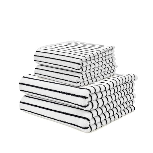 Italic Serene Ultraplush Cotton Towel Set, 4-Piece, 2 Bath Towels + 2 Hand Towels, White & Blue Striped, Large, 800GSM, 100% Cotton, Heavy Duty, Resort Grade Towels (White & Blue Striped)