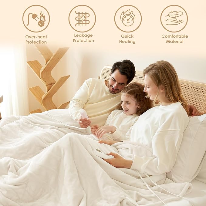 EHEYCIGA Heated Blanket Electric Blanket Queen Size - Heating Blanket with 9 Heating Levels & 10 Hours Auto Off, Soft Cozy Sherpa Washable Dual Control Blanket with Fast Heating, 84 x 90 Inches