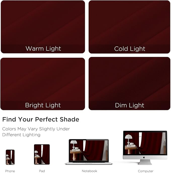 CUCRAF Burgundy Red Blackout Curtains 84 inch Length 2 Panels Set, Rod Pocket Room Darkening Drapes for Bedroom Living Room, Insulated Thermal Light Blocking Window Curtain (W52 x L84 Inch)