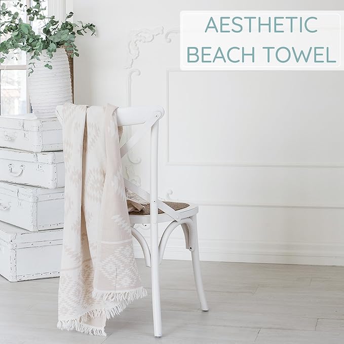 Premium Turkish Beach Towel – 100% Natural Cotton, Quick Dry, Sand Free, Oversized Beach Towel 35”x67” – Ideal for Travel, Pool, and Beach Blanket – Beige Sand Color