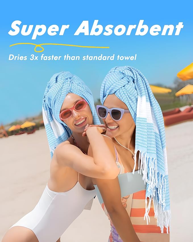 Genovega 2 Packs Oversized Turkish Beach Towels 74"x38" Thin Quick Dry Sand Free Pool Swim Bathing Towel Extra Large Blanket Adult Travel Essentials Accessories Summer Vacation Blue LightGreen Dot