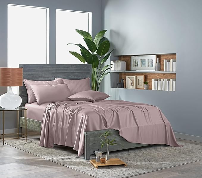 Pure Bamboo Twin XL Sheets, Genuine 100% Organic Viscose Derived from Bamboo Bed Sheet Set, Luxuriously Soft & Cooling, Double Stitching, Lifetime Quality Promise (Twin XL, Dusty Pink)