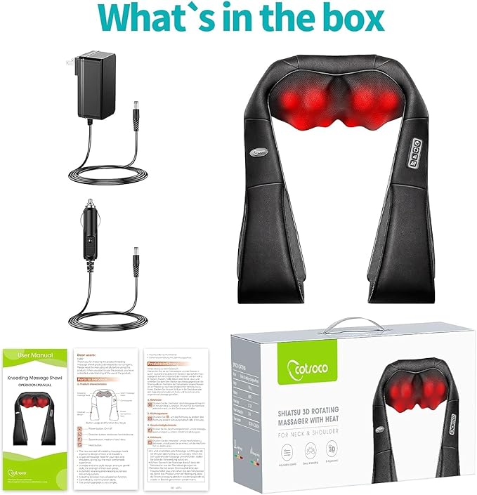 cotsoco Neck Massager, Shiatsu Shoulder Massager with Heat, Portable 3D Ergonomic Deep Tissue Shoulder and Back Massager for Pain Relief, Birthday and Christmas Gifts for Mom and Dad, Men and Women