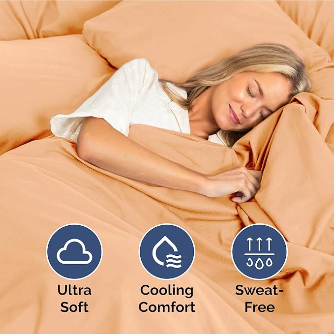 Full Size 4 Piece Sheet Set - Extra Soft, Breathable And Cooling Sheets - Hotel Luxury Durable Bed Sheets for Women & Men - Deep Pockets, Easy-Fit & Wrinkle-Free Sheets - Peach Oeko-Tex Bed Sheet Set