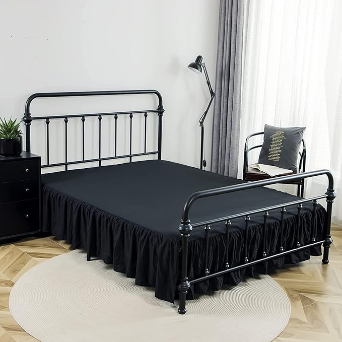Bed Skirts King Size 16 Inch Ruffled Bed Skirt with Split Corners, 16 Inch Drop Dust Ruffle Bed Skirt with Platform, Black, King - 16" Drop