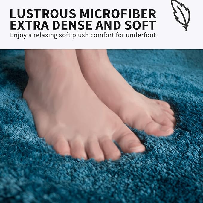 FIFU Bathroom Rugs 17" W x 24" L, Bath Mat for Bathroom, Bedroom, Laundry Room & Kitchen, Non-Slip Rubber Latex Backing, Extra Soft and Absorbent Microfiber Carpet, Machine Washable Rug, Peacock Blue