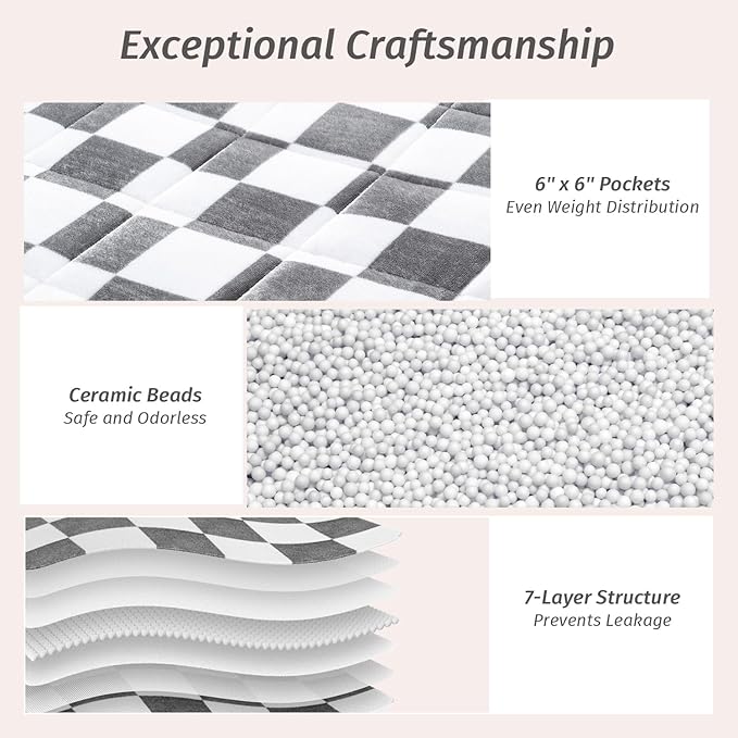 Wemore Flannel Fleece Weighted Blanket for Adult Queen Size 20 lbs, Dual Sided Luxurious Checkerboard Grid Heavy Blankets, Ultra Soft Throw Blanket, Plaid Grey, 60 x 80 inches