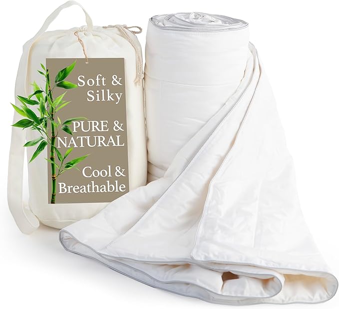 Cooling Comforter, Duvet Insert Queen Size - 100% Viscose from Bamboo Fill, with Viscose from Bamboo-Cotton Cover, Lightweight Comforter for Hot Sleepers, Breathable, Cooling