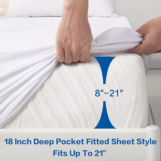 MERITLIFE 100% Waterproof Twin XL Size Mattress Protector Noiseless College Dorm Room Bed Mattress Cover Extra Long Single Cooling Breathable Soft Washable (White,Twin XL 39"x80")