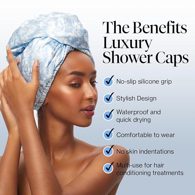 Kitsch Bridgerton x Satin Microfiber Hair Towel Wrap for Women - Super Absorbent, Quick Dry, Anti-Frizz, for Long & Short Hairs, Turbans for Women, Hair Wrap - Toile de Blue
