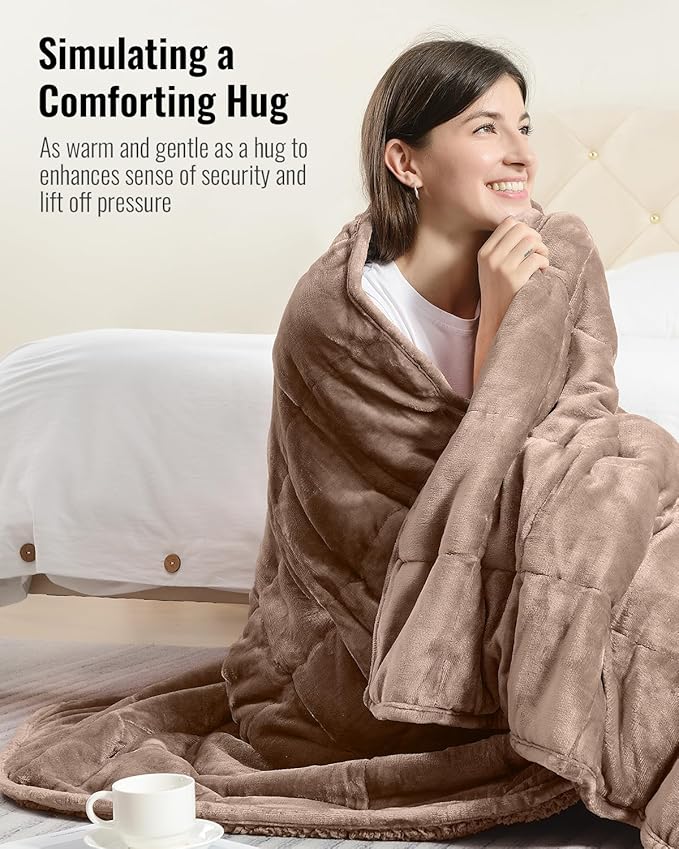 Uttermara Sherpa Fleece Weighted Blanket 12 lbs for Adults, Unicolor Ultra-Soft Fleece and Sherpa, Dual Sided Cozy Plush Blanket for Sofa Bed, 48 x 72 inches, Brown