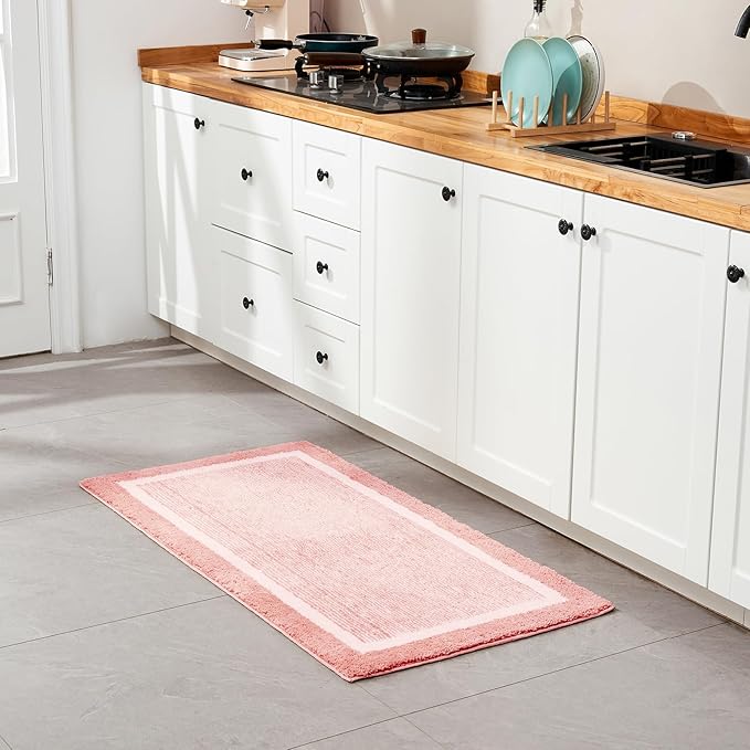 CozeCube Bath mats for Bathroom Non Slip, Fluffy Absorbent Microfiber Bath mat Washable, Aesthetic Bathroom Rugs, Long Blossom Pink Bath Runner, Blossom Pink, 59" x 24"