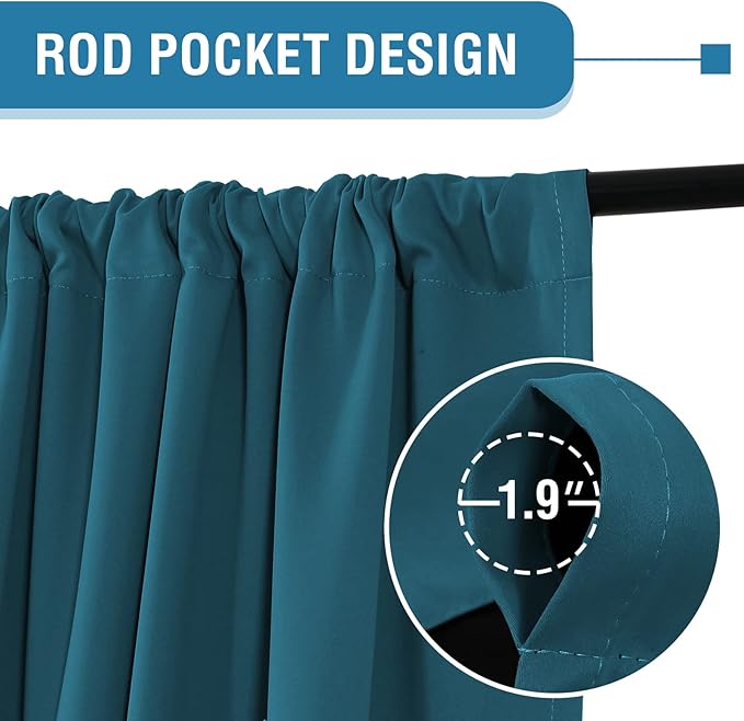 H.VERSAILTEX 100% Blackout Curtains for Bedroom Thermal Insulated Curtains & Drapes Blackout Curtains 63 Inches Long Rod Pocket Curtains for Living Room with Black Liner 2 Panels Set, Dark Teal