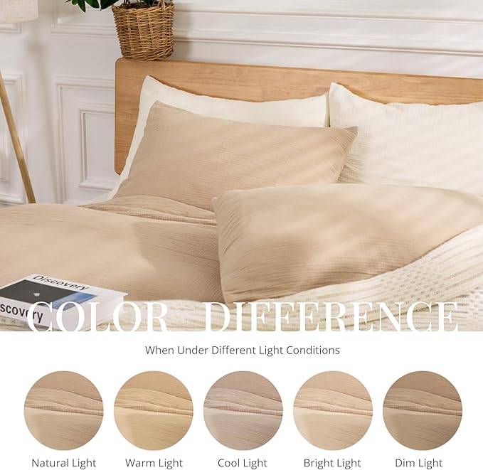100% Sandwashed Cotton Duvet Cover King, Soft King Size Duvet Cover Set 3 Pieces with Zipper Clousre & Corner Buttons (Linen, King 104 x 90)