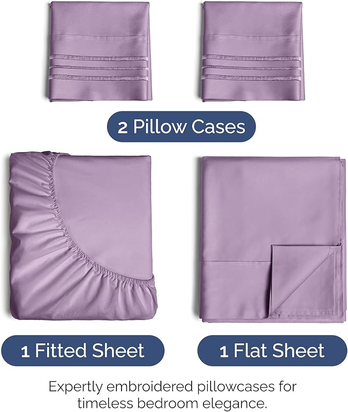 Full Size 4 Piece Sheet Set - Extra Soft, Breathable And Cooling Sheets - Hotel Luxury Durable Bed Sheets for Women & Men - Deep Pockets, Easy-Fit & Wrinkle-Free Sheets - Lilac Oeko-Tex Bed Sheet Set
