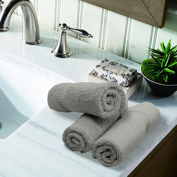 Luxury Hotel & Spa Collection, 100% Turkish Cotton 700 GSM Cloth, for Body wash, Makeup Remover & Facial Cleaning, Baby, face, Dobby Border Soft washcloths Towel Set 13" X 13", Gray, Set of 6